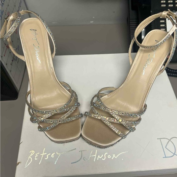 Betsey Johnson Shoes - Betsey Johnson Gold Strappy Heels with Rhinestones